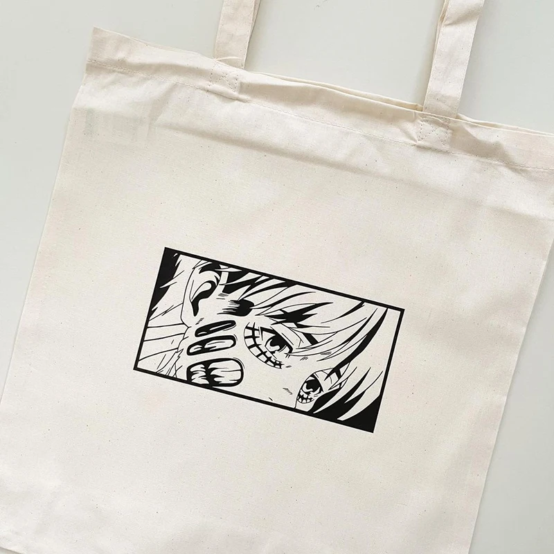 

Women's White Canvas Bags Anime Print Simple Female Shopping Handbags 2022 Aesthetics New tote bags Eco bag shopper with anime