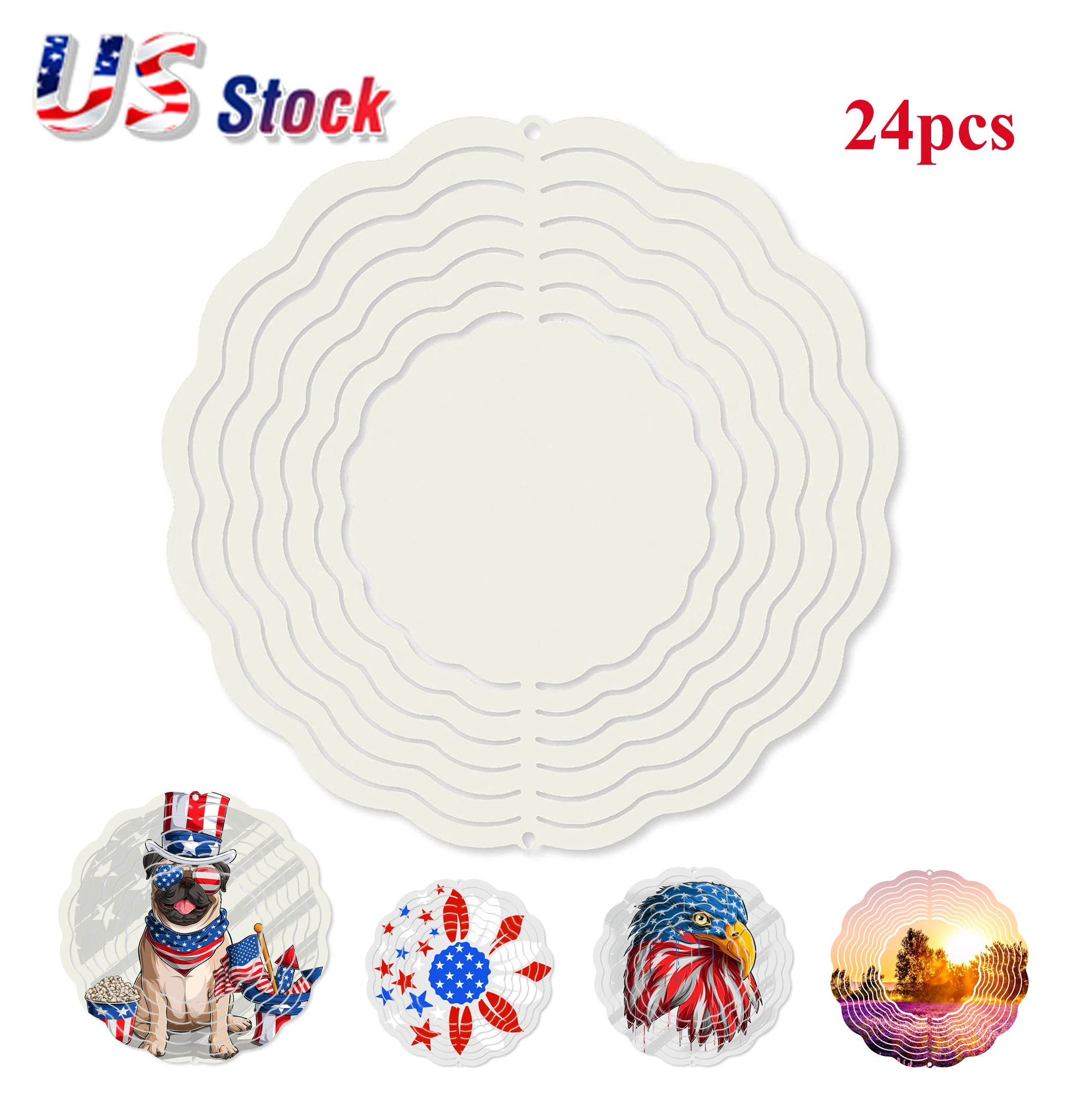 

24pcs 3D Stainless Steel Wind Spinner Sublimation Blank 10inch Home Garden Hanging Decoration DIY Printing Wind Chimes Ornaments