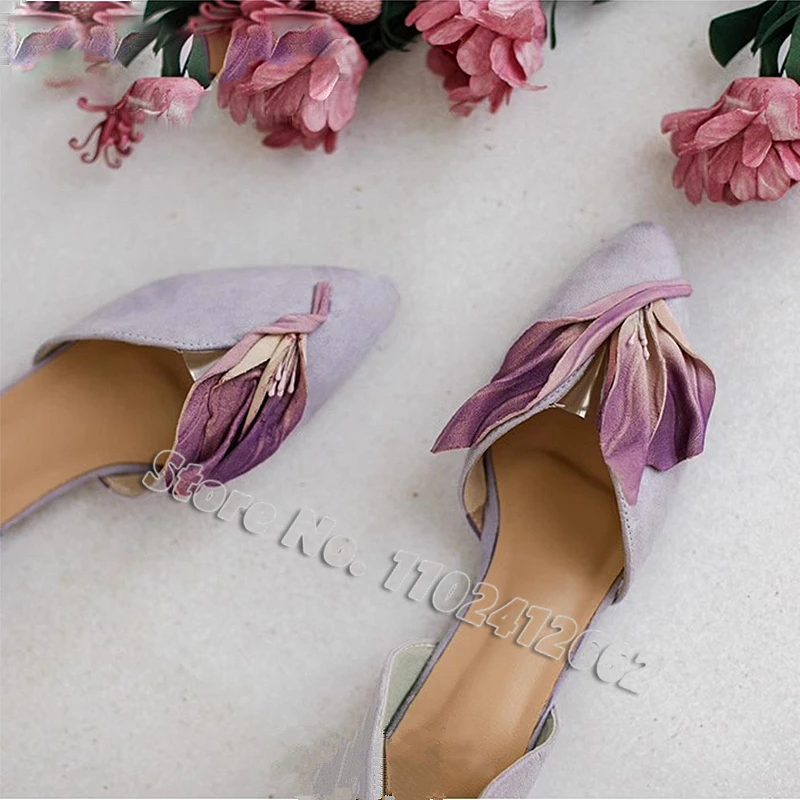 Pointed Toe Petals Flat Shoes Purple Simulation Flower Elegant Lady Retro Pumps Shallow Ballet Shoes Sweet Fairy Women Sandals