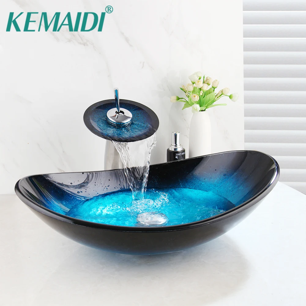 

Смеситель KEMAIDI для раковины из закаленного стекла, голубой кран для умывальника, комбинированный смеситель для ванной комнаты, столешница, ...