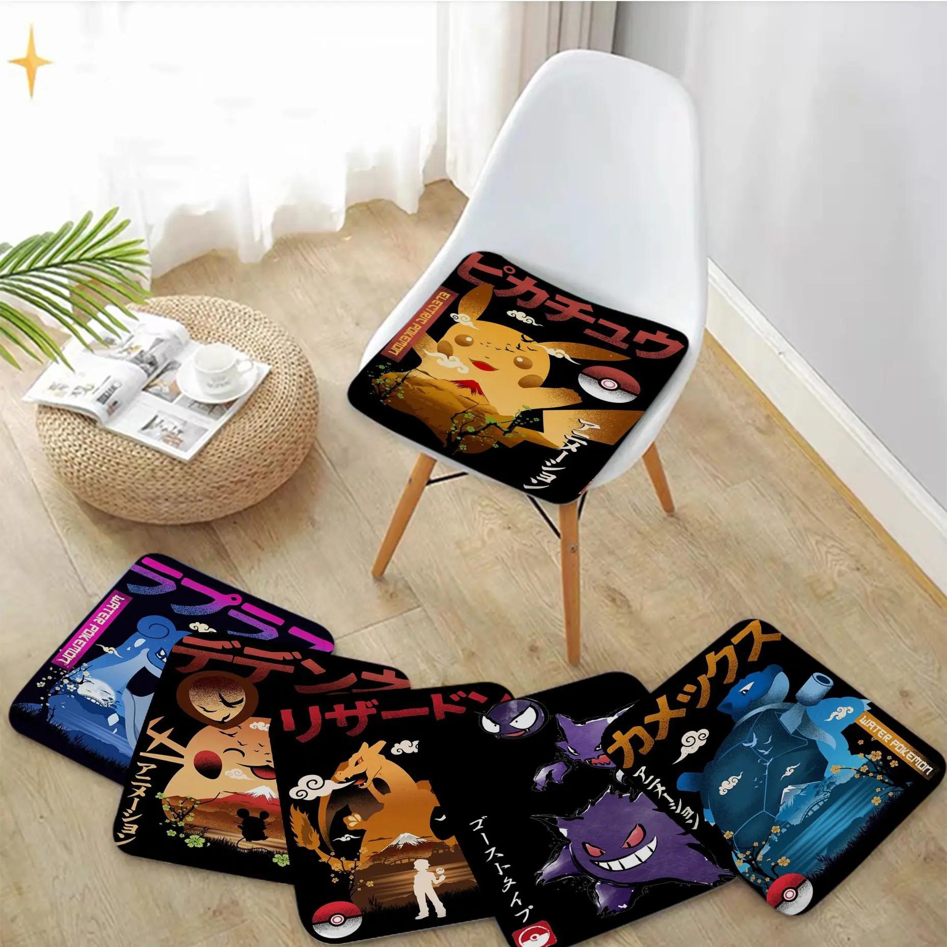 

BANDAI Pokemon Pikachu Chinese Style Modern Style Seat Cushion Office Dining Stool Pad Sponge Sofa Mat Non-Slip Chair Cushions