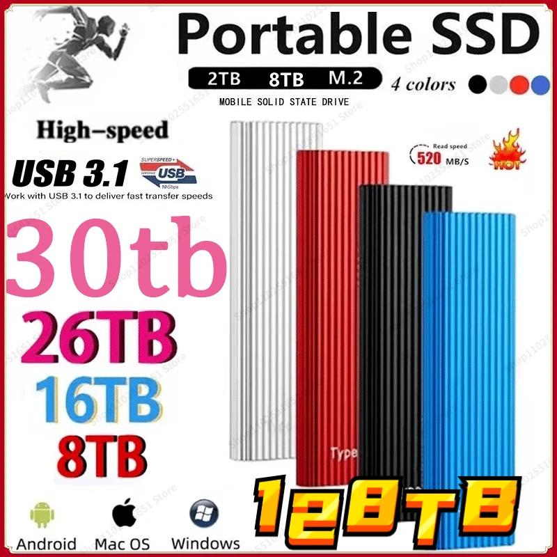

Portable SSD 128TB High-speed External Hard Drive 2TB 4TB M.2 SSD Type-C USB 3.1 8TB HDD Mobile Hard Drive For Laptop/Mac/PS4