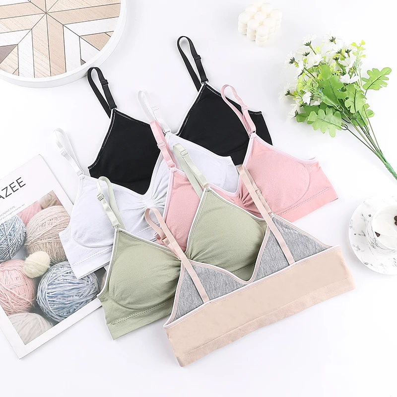 

Women's Bra Knitted Seamless Soft Thin Style Push Up Gather Sexy Underwear Adjustable Shoulder Strap Top with Chest Pad