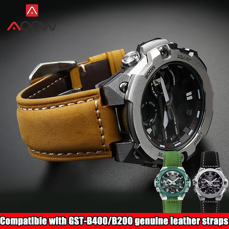 Genuine Leather Cowhide Strap for Casio G-Shock G-Steel GST-B400 GST-B200 Stainless Steel Buckle Matte Men Bracelet Watch Band