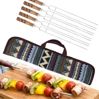 u shaped barbecue fork stainless steel bbq stick wooden handle picnic 5 piece set bbq grill outdoor cooking kitchen accessories