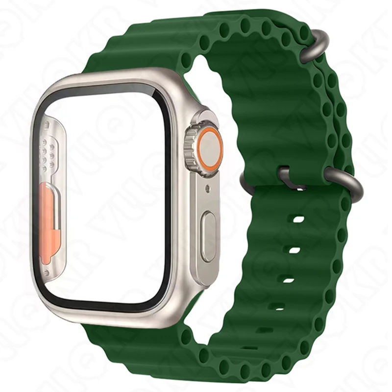Titanium Color Mod Kit Glass Protector Plastic Case Strap For Apple Watch 8 7 6 4 5 Band Silicone Bracelet Change to Ultra 49mm
