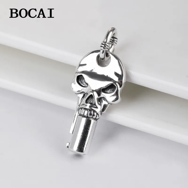 

BOCAI New S925 Sterling Silver Retro Personalized Punk Style Creative Key Skull Head Pendant Male Female Gift