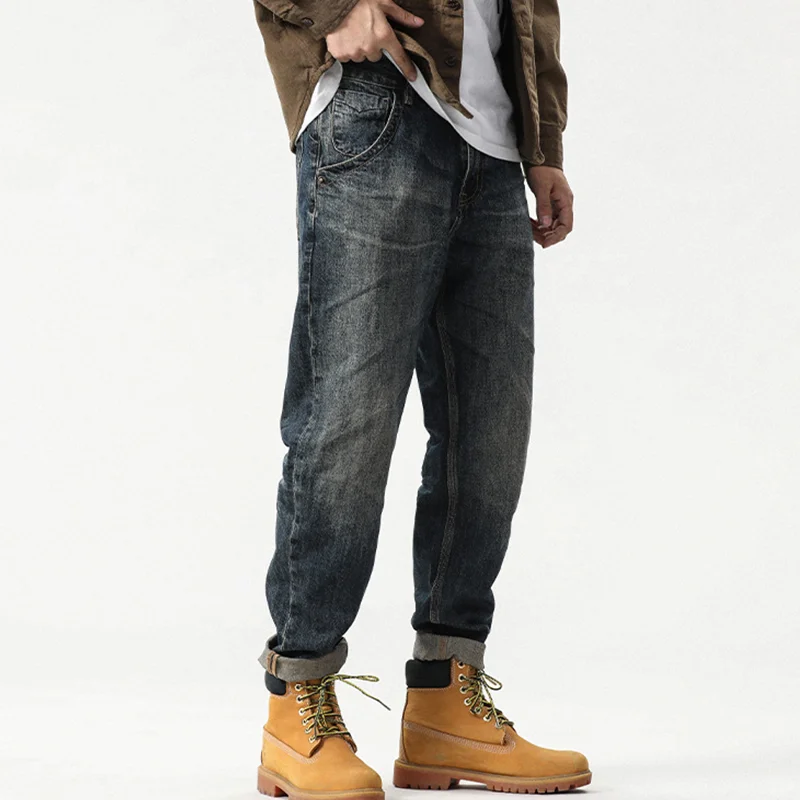 Streetwear Men 2022 Large Loose Broad Leg Blue Jeans Autumn and Winter New Pattern Recreational Straight Cylinder Trousers Femal