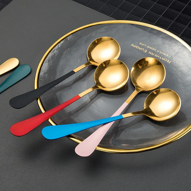 

Stainless Steel Spoon Round Head Scoop Dessert Spoon Korean Round Head Scoop Home to Take Some Food Scoop Soup Spoon Spoon Set