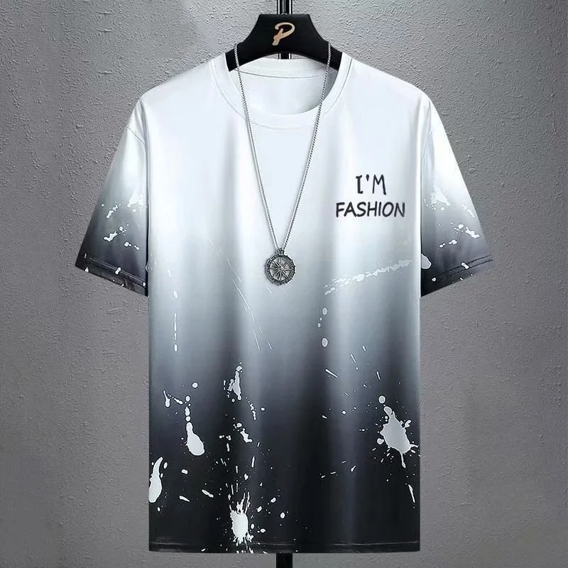 

Men's Short-sleeved T-shirt Fashion Brand Ice Silk Round Neck Summer Gradient Tee Shirts Men Casual Printing Tank Tops