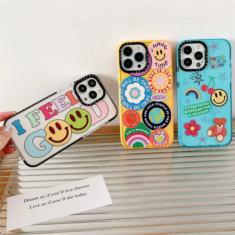 

Mix Labels Collage Stickers Smiling Phone Cases For iPhone 14 13 12 11 Pro Max XS X XR 7 8 Plus Shockproof Clear Soft Back Cover