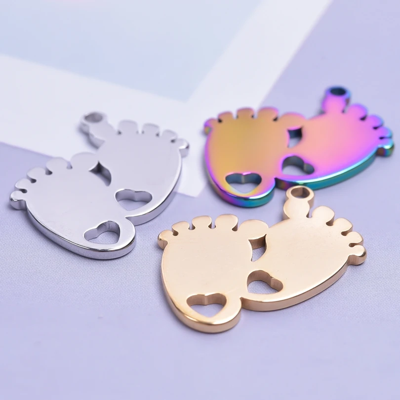 

6pcs/lot No Fade Charms Stainless Steel Cute Footprint Pendants For Making Native Necklace DIY Jewelry Making finding Material