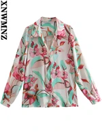 xnwmnz blusas elegantes women 2022 fashion satin floral print shirts vintage long sleeve button up female blouses chic tops