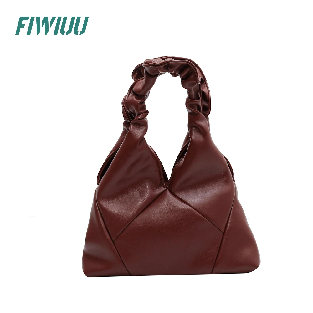 

FIWIUU Crescent Bag Wristlet Quilted Purse PU Shoulder Bag Mini Black Clutch for Women Trendy Hobo Handbag Pleated Handle