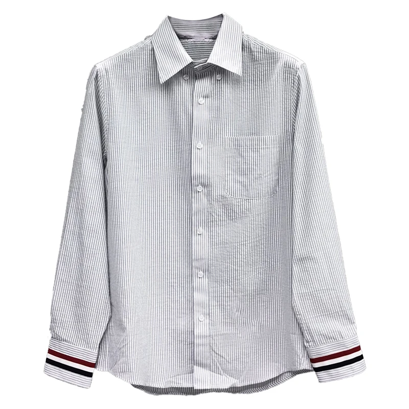 TB THOM Men's Classic-Fit Shirt 2022 New Long-Sleeve Button-Down Cotton Tops Striped Fashion Brand Single Breasted Casual Shirts
