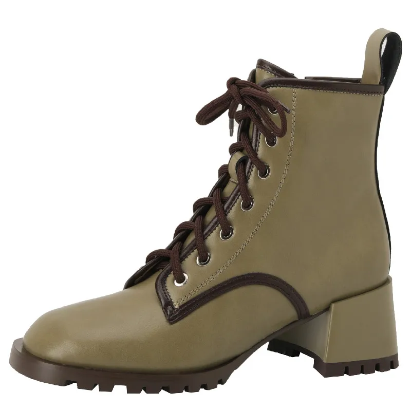 

Dilalula Brand New Women Ankle Boots Autumn Winter Office Ladies Thick Heels Genuine Leather Mixed Colors Lace-Up Shoes Woman