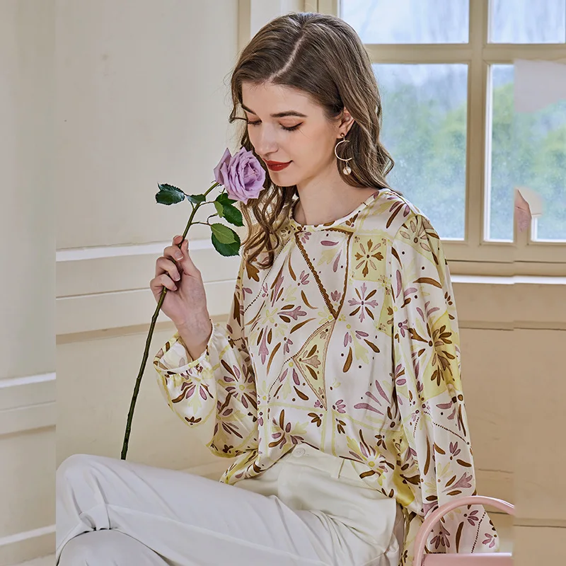 

Шелковая рубашка тутового дерева для женщин, повседневный принт Джокера, тяжелая эластичная шелковая блузка, весна и лето, новинка, 2023 г.