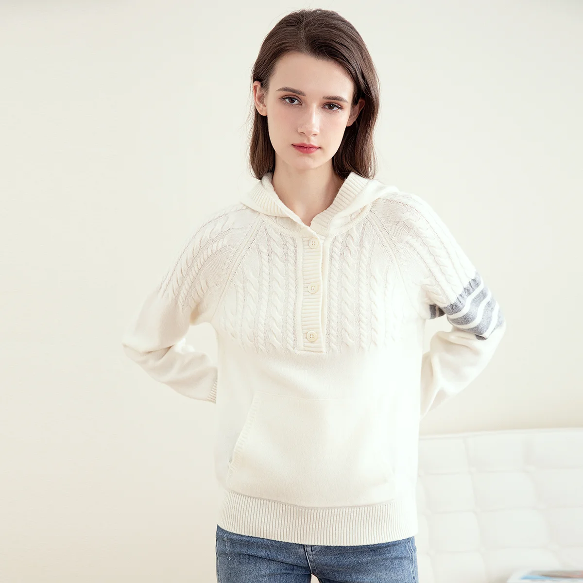 TC-168 100% мериносовая шерсть высококачественный женский пуловер с капюшоном