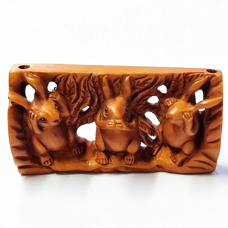 GX18 - 20 лет резьба вручную ящик Netsuke: 3 кролики No Evil Wise