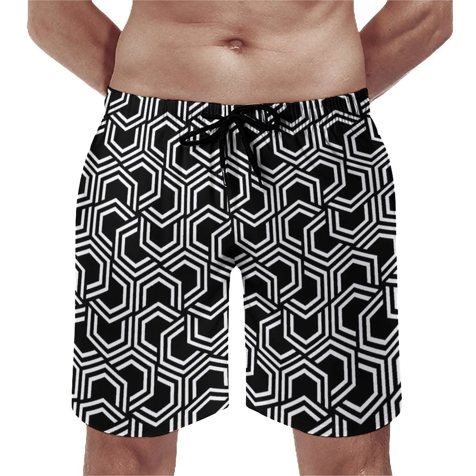 

Geo Print Board Shorts Summer 1960s Two Tone Sportswear Beach Shorts Men Fast Dry Hawaii Custom Large Size Swimming Trunks