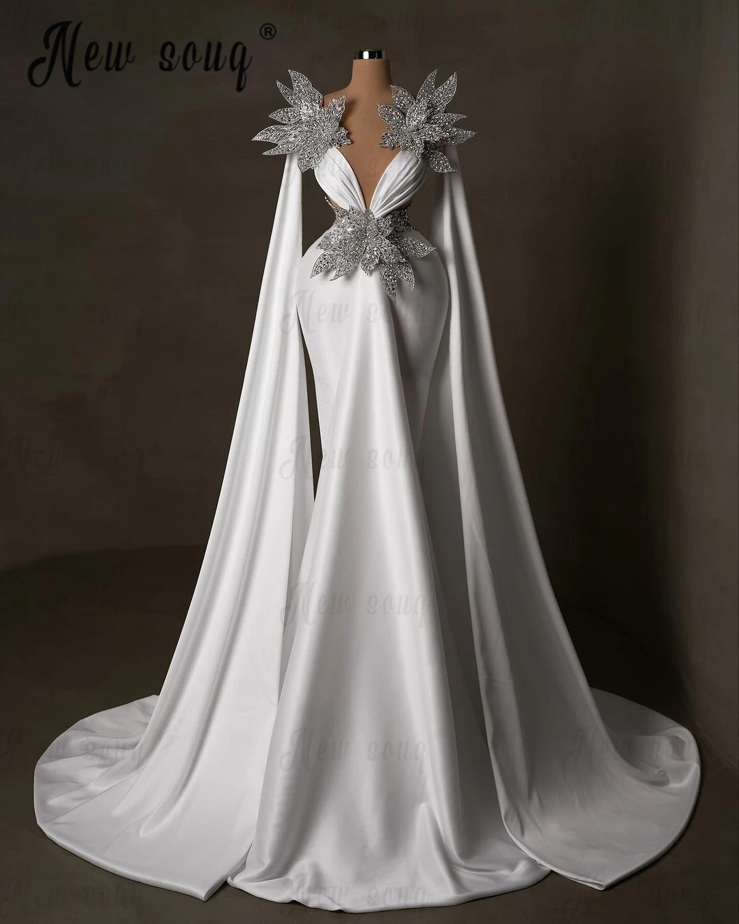 Элегантное Длинное белое вечернее платье с рукавом-накидкой блестящие свадебные