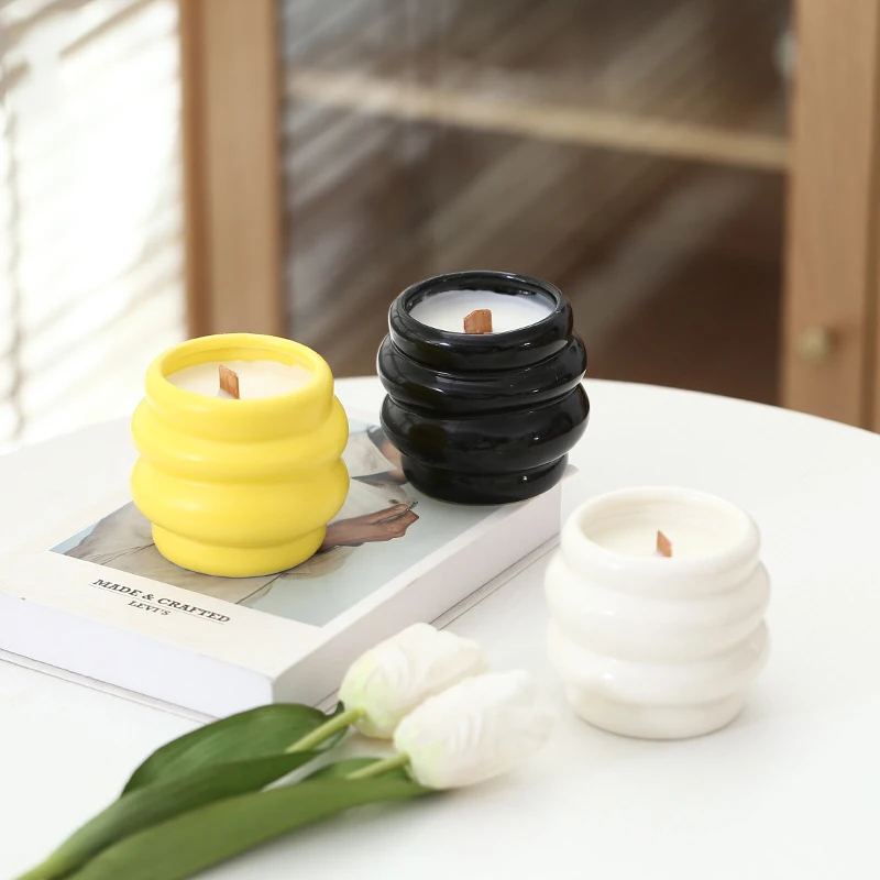 With Lid 300ml Scented Candle Jar Black/white/yellow Soy Wax