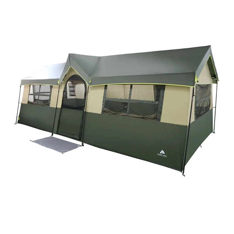 

Ozark Trail Hazel Creek 12 Person Cabin Tent, 3 Rooms, Green, Dimensions: 20' x 9' x 84", 65.2 lbs.
