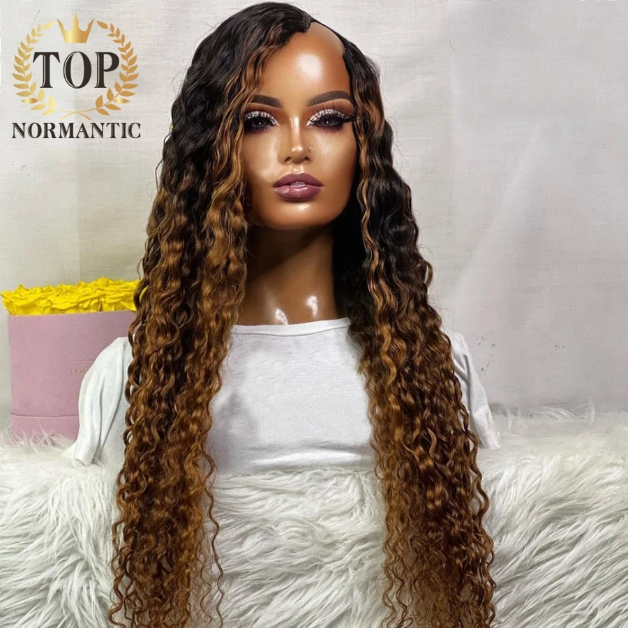 Topnormantic Ombre коричневый цвет натуральная волна U часть парик для женщин бразильские