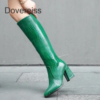 2022 winter woman knee high boots new fashion shoes pure color yellow gold green zipper consice boots female chunky heels 40 41