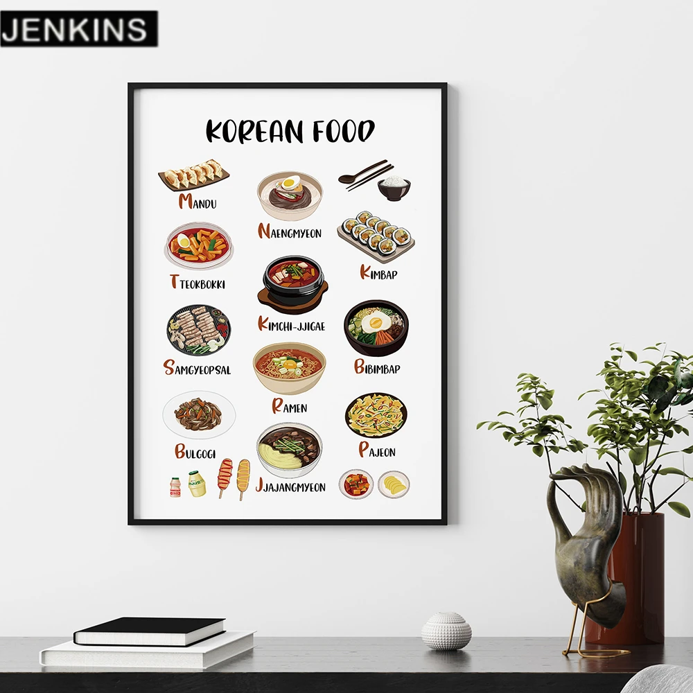 

Cartoon Korean Foods Restaurant Canvas Painting Art Nordic Posters and Prints Wall Pictures for Living Room Decoration Frameless