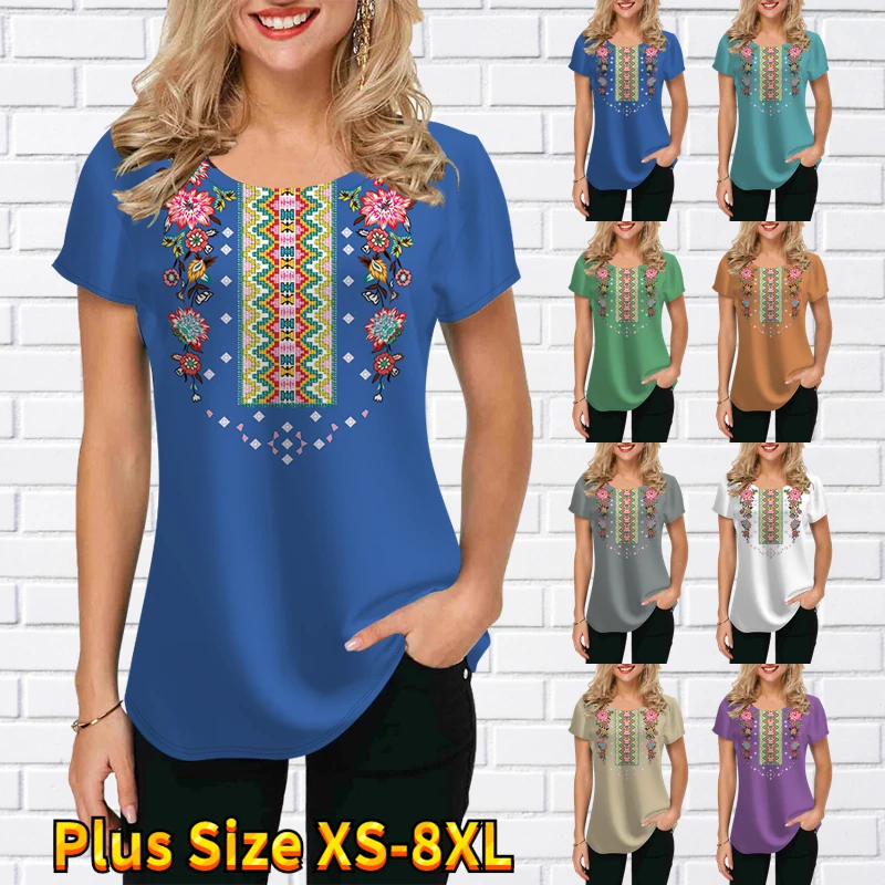 

Summer Womens T Shirts High Street Short Sleeve Tops with a Fashion Flower Print Womens T Shirts Woman Fashion Casual T-shirt