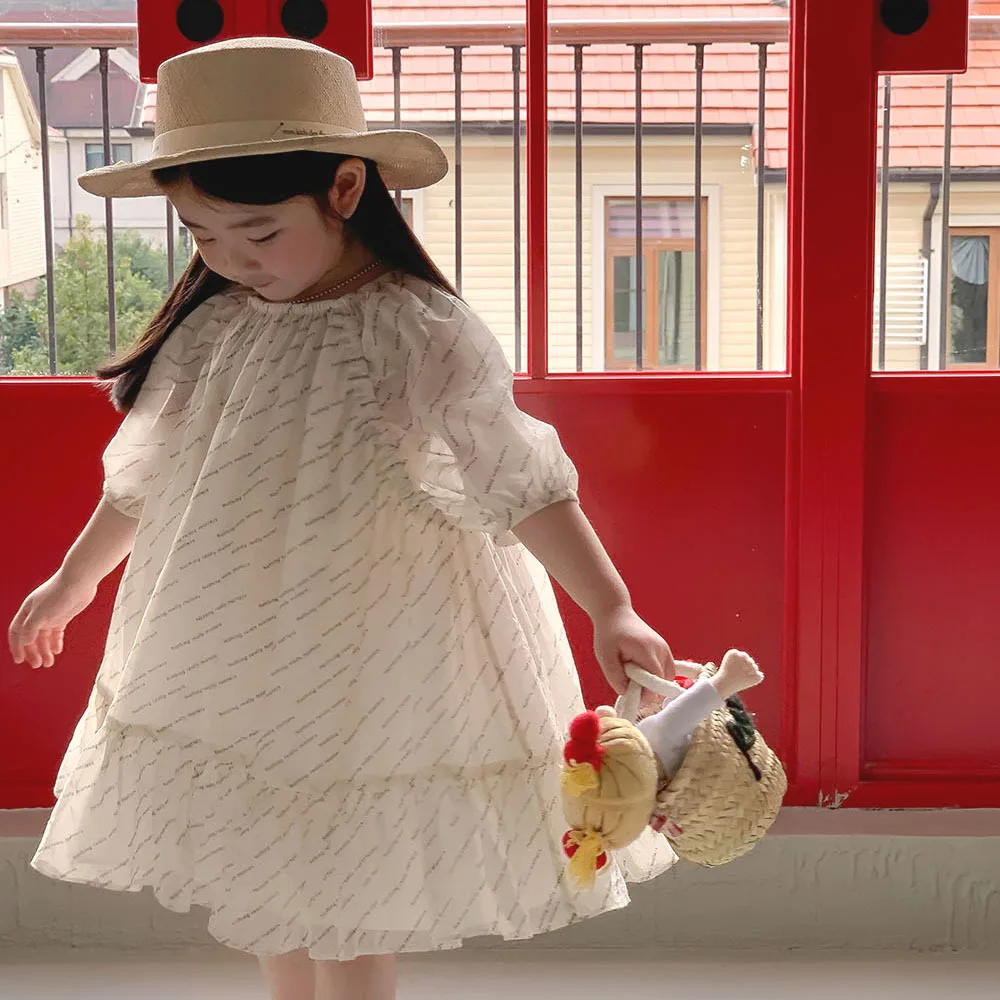 

Детская одежда 2023, платье для девочек, весна-лето, новое модное Сетчатое платье в Корейском стиле с коротким рукавом для принцессы, Простое Повседневное платье для девочек