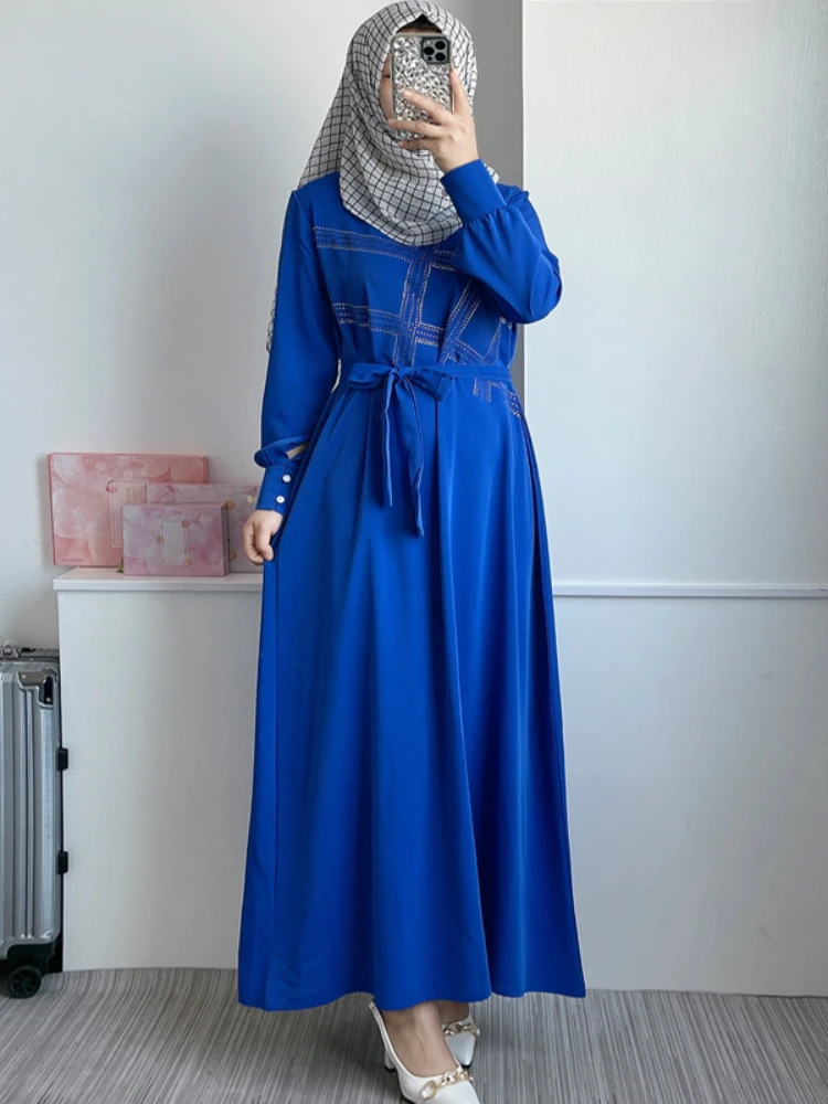 

2023 Eid Muslim Prayer Dress Women Diamond Abaya Elegant Maxi Long Party Dresses Robe Islam Clothing Dubai Abayas Morocco Caftan