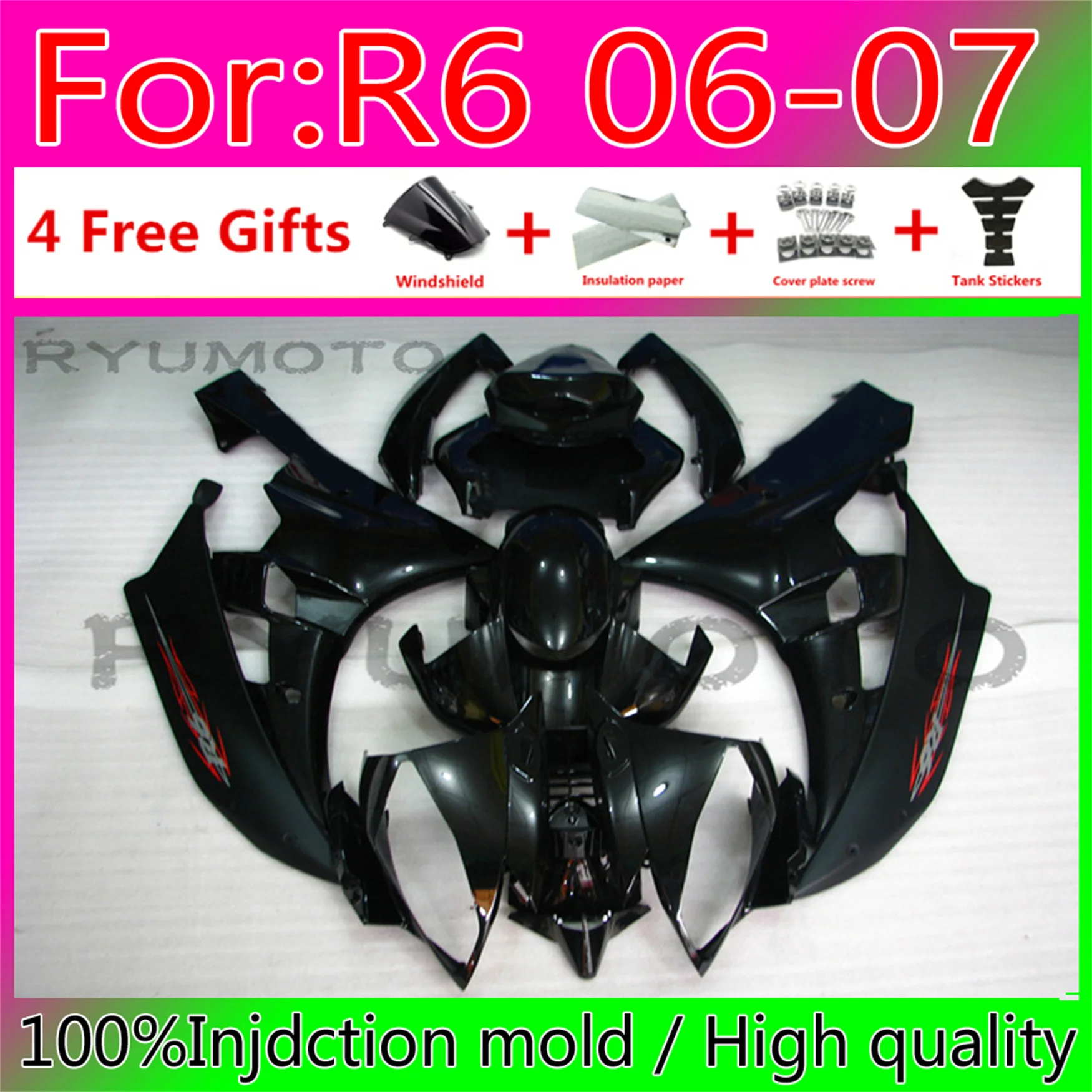 

New Injection Mold YZF R6 06 Motorcycle Fairing bodywork Kits YZF600 R6 07 Abs for YAMAHA YZFR6 2006 - 2007 black