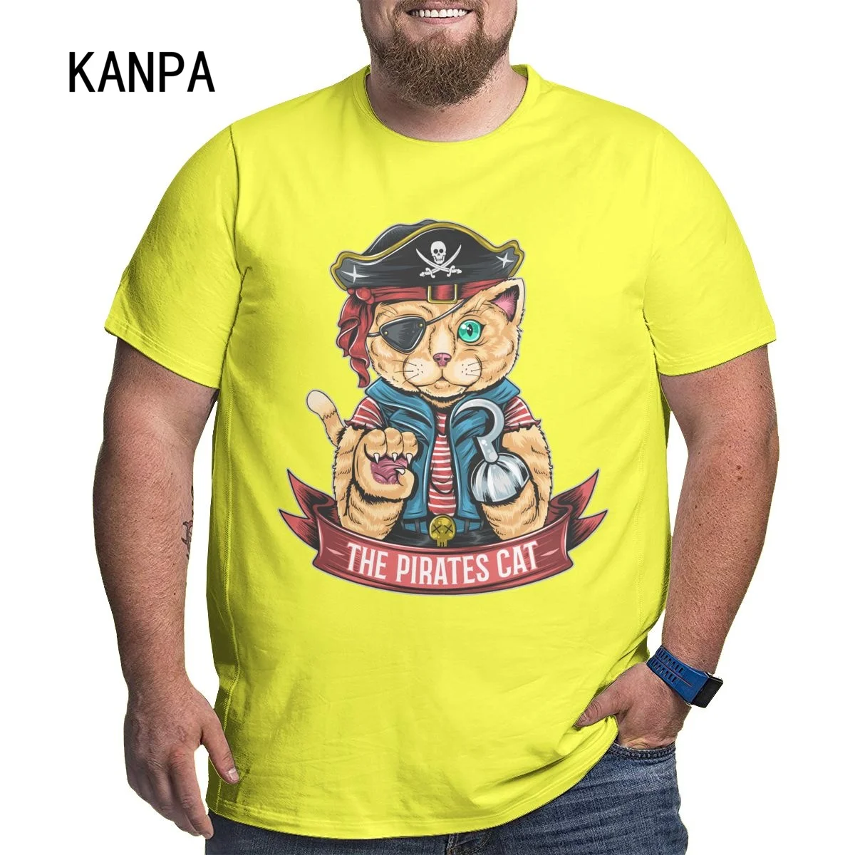 

Cute Animal Cat Pirate Suit 3D Printed Men's T-shirt Lycra Polyester Short-sleeved Oversized Summer O-neck Top Father's gift 6xl