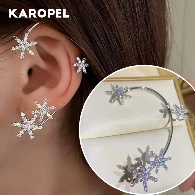 

Shining Zircon Snowflake Ear Clip Earrings for Women Fashion 1pc Non Piercing Ear Cuff Ear-hook Party Wedding Jewelry Gift