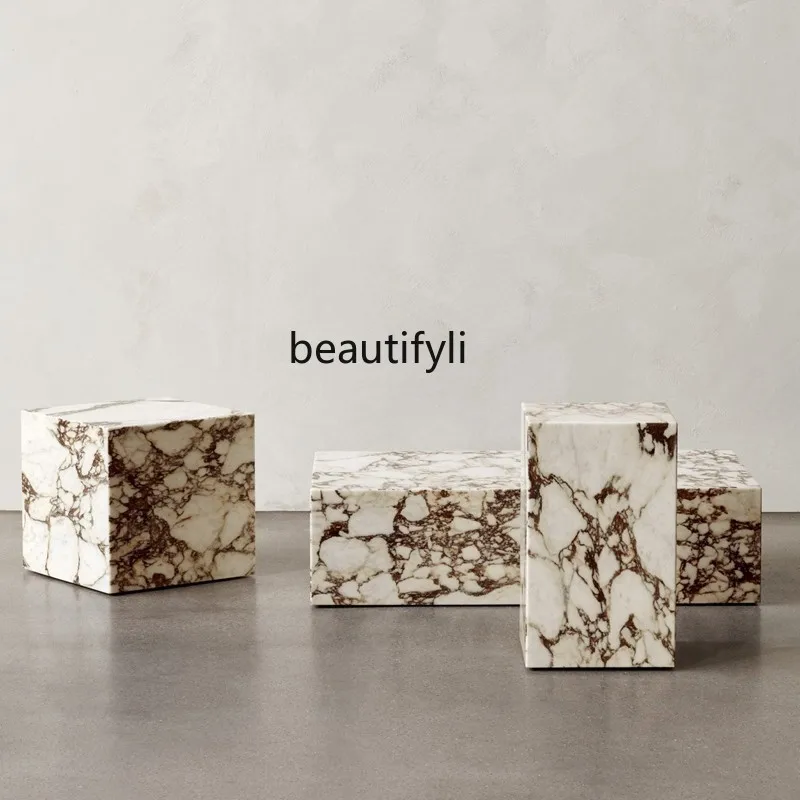 

zq Minimalist Natural Marble Coffee Table Model Room Hotel Villa Light Luxury Combination Sets
