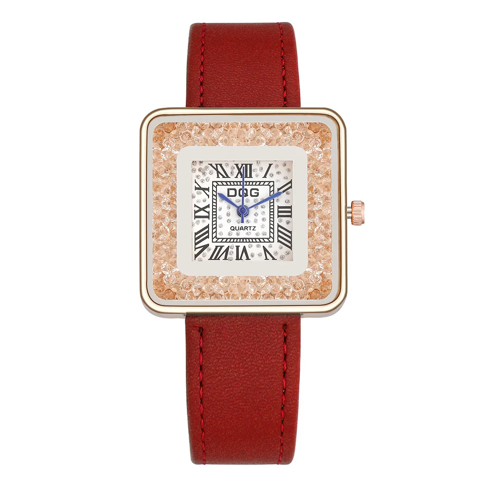 Women Black Watch Fashion Women Quicksand Square Dial Roman Numeral  Watch Casual Leather Band Strap Quartz Wrist Watch Relogio