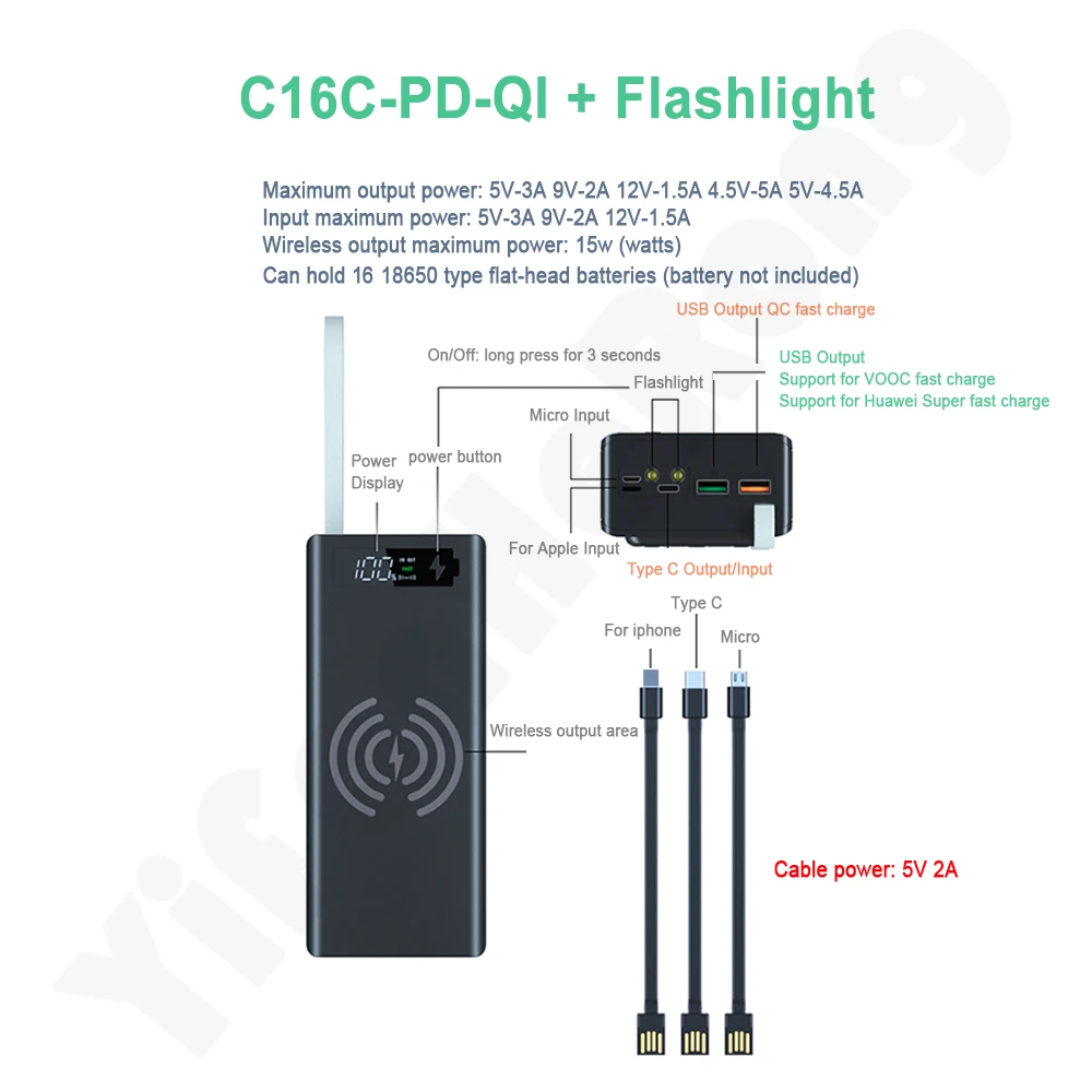 Быстрая зарядка съемный C16 ЖК-дисплей Поддержка PD QC3.0 DIY 16x1865 0 чехол для