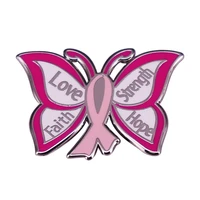 c2180 pink ribbon butterfly love faith strength hope lapel pins pink breast cancer awareness protect women enamel pin