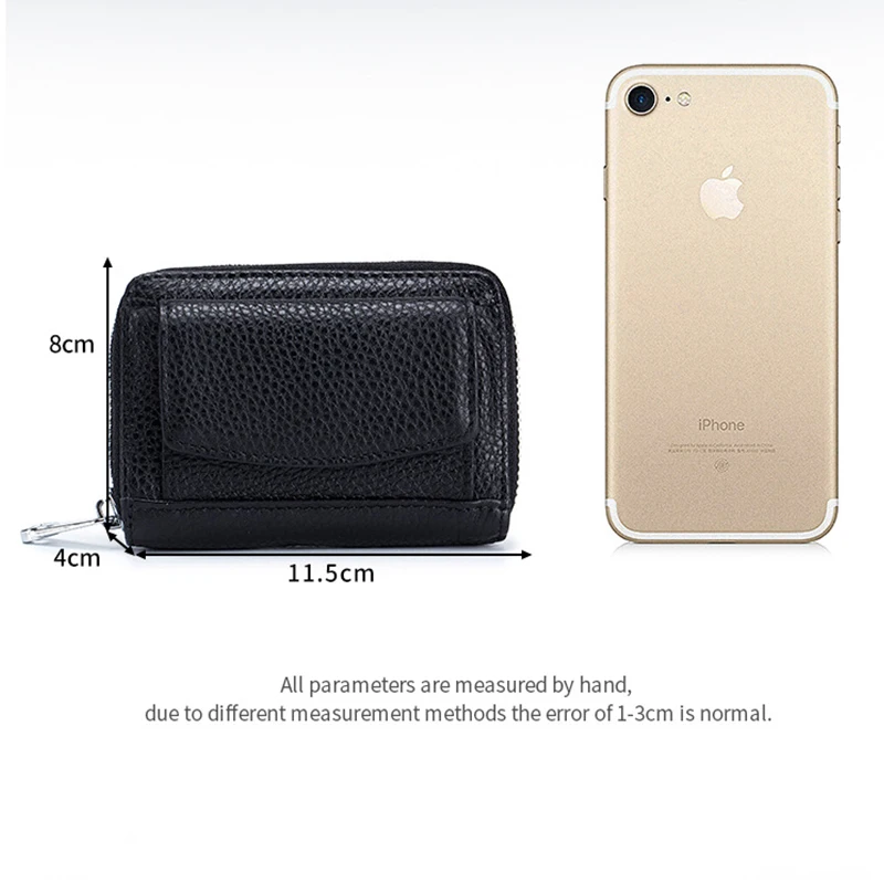 RFID Blocking Unisex Card Holder Genuine Leather Zipper Card Case with Hasp Coin Pocket Women Short Wallet Compact Change Purse
