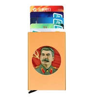gold cccp soviet hero stalin printing anti theft id credit card holder thin aluminium metal wallets pocket case bank card box