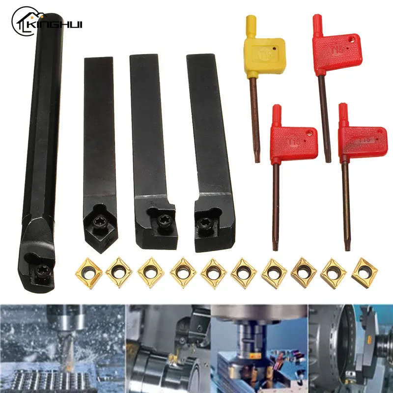 

10Pcs Lathe Turning Tool Holder Set Boring Bar CCMT09T304 Carbide Insert +4pcs Wrench Turning Lathe Cutter Machine Tool Sets