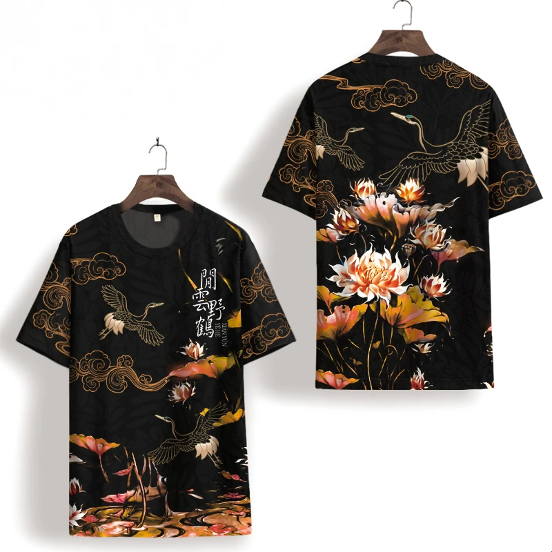

Crane Floral Exquisite 3D Printing Icy Cool Short Sleeve Tees Tops Summer New Quality Hollow Smooth Oversized T Shirt Men XS-7XL