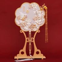 bride hand held fan antique curved group fan chinese style married handmade happy desk wedding decoration l035