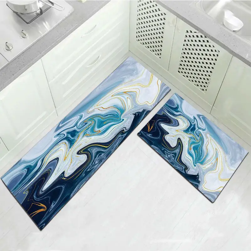 

Kitchen Mat Living Room Hallway Decor Carpet Bedroom Bedside Long Rug Anti-slip Bathroom Blue Floor Mats Entrance Doormat