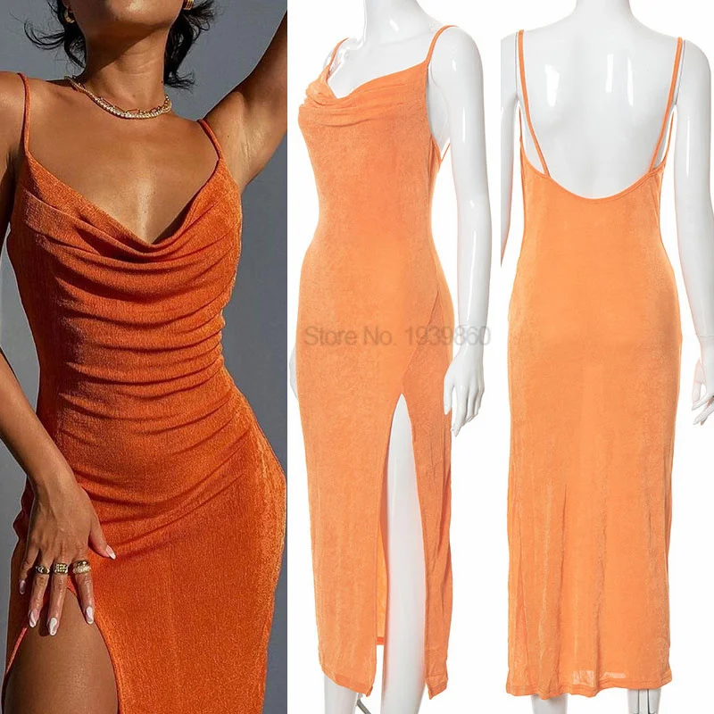 

Sexy Swing Collar Nightdress Lady Summer Chemise Sleepwear Backless Sexy Nightgown Kimono Dressing Gown Long Side Split Lingerie