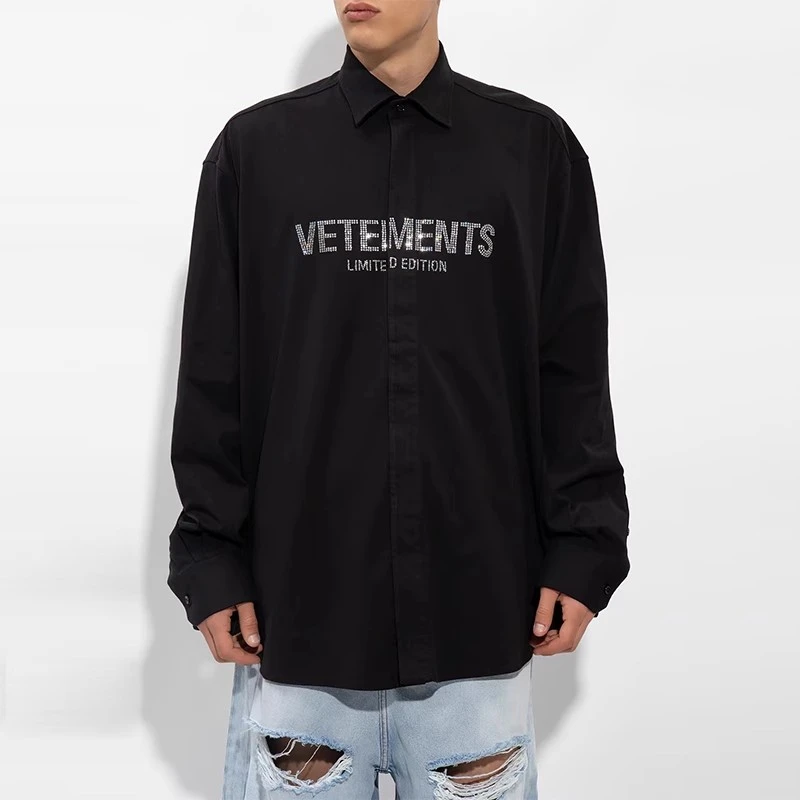 

Y2k Flash Drill Logo Vetements Limited Edition Long Sleeve Shirts Men Women Oversized VTM Shirt Top Tees Inside Tag