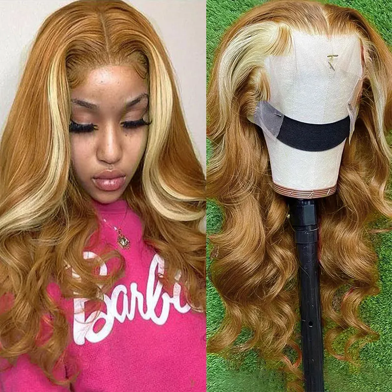 Ginger Blonde 13x4 Lace Frontal Wig Body Wave Human Hair Wigs For Women Transparent Lace Front Human Hair Wigs Honey Blonde Wig