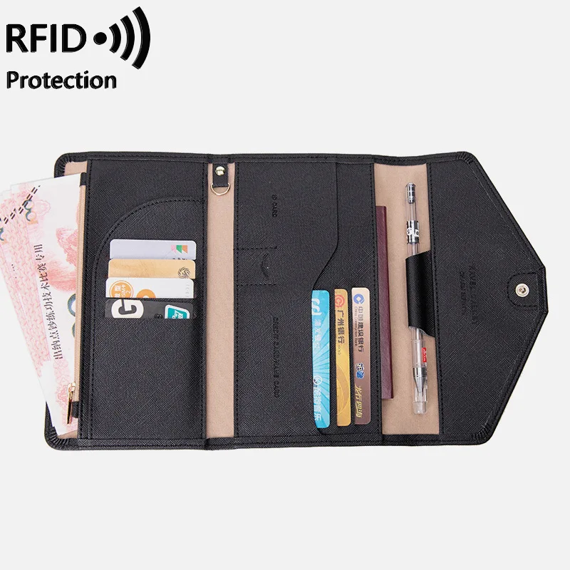 

2023 New Passport Bag RFID Multifunctional Ticket ID Bank Card PU Leather Wallet Men and Women Travel Abroad Passport Holder